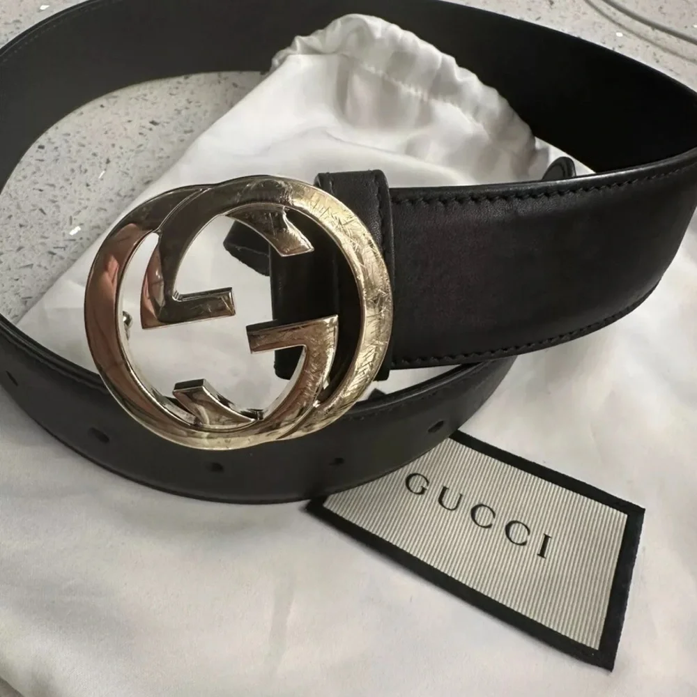 Gucci Black Leather Belt with Embossed Details